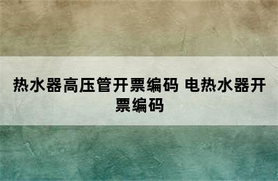 热水器高压管开票编码 电热水器开票编码